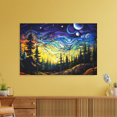 抽象芸術カラフルの木の日没の風景 キャンバスプリント (インサイチュ (リビング))