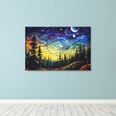 抽象芸術カラフルの木の日没の風景 キャンバスプリント (インサイチュ (ウッドフロア))