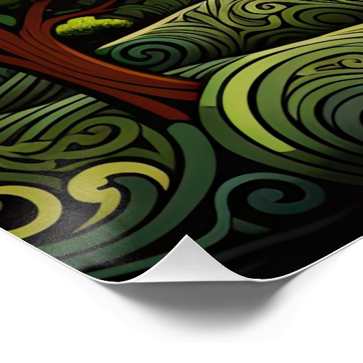 抽象芸術カラフルの木の日没の風景 ポスター (コーナー)