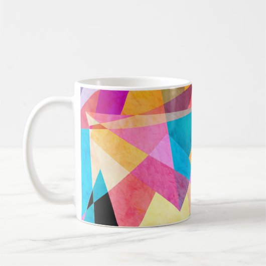 抽象芸術カラフルの水色の背景 コーヒーマグカップ (左)