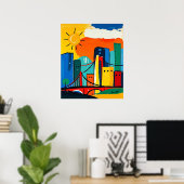 抽象芸術カラフルの街並み（日と橋） ポスター (ホームオフィス)