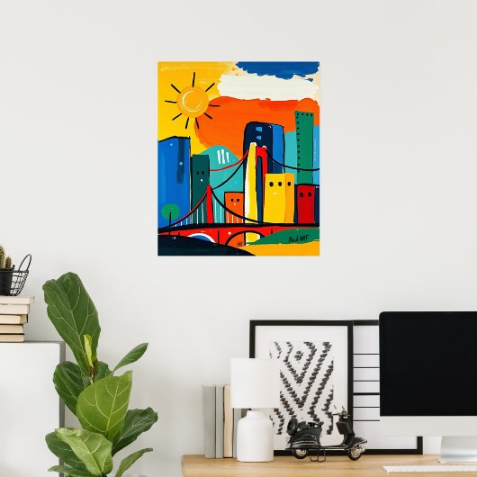 抽象芸術カラフルの街並み（日と橋） ポスター (ホームオフィス)