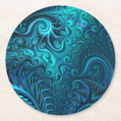 抽象芸術カラフルの青とティール（緑がかった色）の緩和曲線パターン ラウンドペーパーコースター (正面)