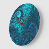 抽象芸術カラフルの青とティール(緑がかった色)の緩和曲線パターン ラージ壁時計 (傾斜)