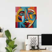 抽象芸術カラフルの顔 ポスター (ホームオフィス)
