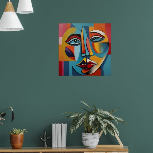 抽象芸術カラフルの顔 ポスター (リビング1)