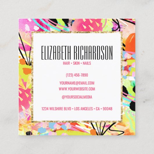 抽象芸術カラフルはっきりしたシモダンッ スクエア名刺 (裏面)
