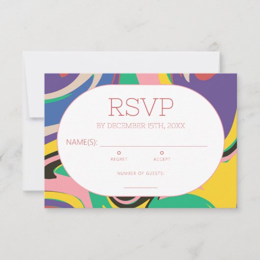 抽象芸術カラフルはっきりしたモダンGroovy 出欠カード (正面)
