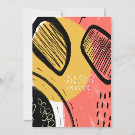 抽象芸術カラフルはっきりした結婚のコーラルイエロー 招待状 (裏面)