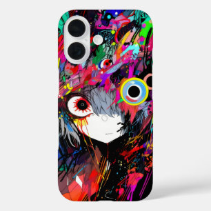 抽象芸術カラフルアニメ女子 iPhone 16ケース