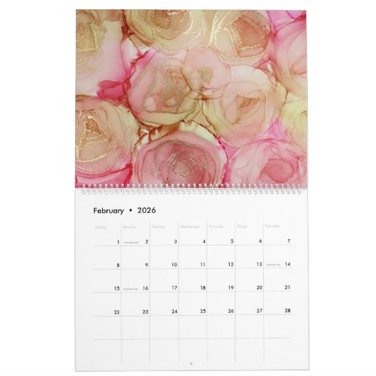 抽象芸術カラフルアルコールインクアートカレンダー カレンダー (2月 2026)