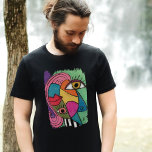 抽象芸術カラフルアートおもしろいお洒落 モダン トライブレンドＴシャツ<br><div class="desc">この明るいカラフルデザインは私のオリジナル抽象芸術チョークパステルお洒落デザインで作られ、大きな目と赤い唇を持つキュビズムのtouchがピンク芸術的、緑、青、黄色、紫モダン色のデザインと黒と白のを持つはっきりしたを特徴としている。</div>