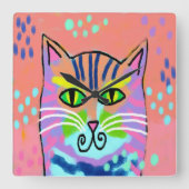 抽象芸術カラフルアートキャットウォールクロック スクエア壁時計 (正面)