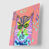 抽象芸術カラフルアートキャットウォールクロック スクエア壁時計 (傾斜)