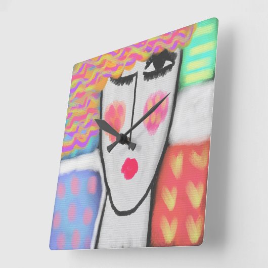 抽象芸術カラフルアートスクエアウォールクロック スクエア壁時計 (傾斜)