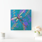 抽象芸術カラフルアートドラゴンフライ角壁時計 スクエア壁時計 (ホーム)
