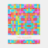 抽象芸術カラフルアートファミリー名モダンおもしろい フリースブランケット (正面)