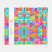 抽象芸術カラフルアートファミリー名モダンおもしろい フリースブランケット (正面(横))