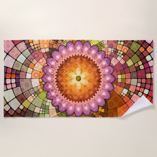 抽象芸術カラフルアートマンダラモザイクビーチタオル ビーチタオル (正面)