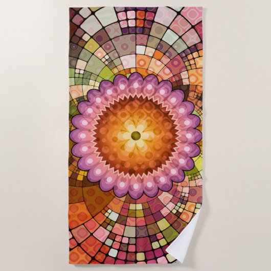 抽象芸術カラフルアートマンダラモザイクビーチタオル ビーチタオル (正面)