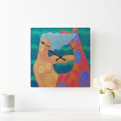 抽象芸術カラフルアートマーメイドスクエアウォールクロック スクエア壁時計 (ホーム)