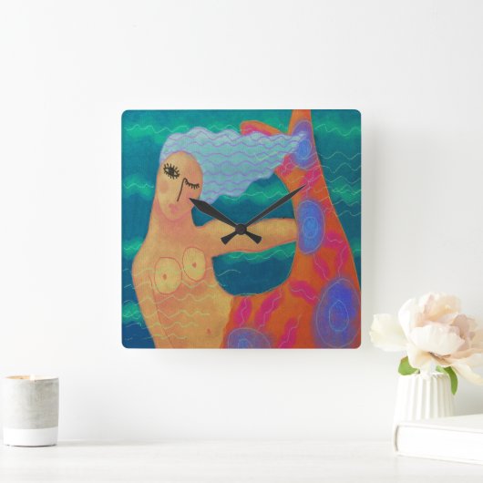 抽象芸術カラフルアートマーメイドスクエアウォールクロック スクエア壁時計 (ホーム)