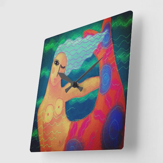 抽象芸術カラフルアートマーメイド スクエア壁時計 (傾斜)