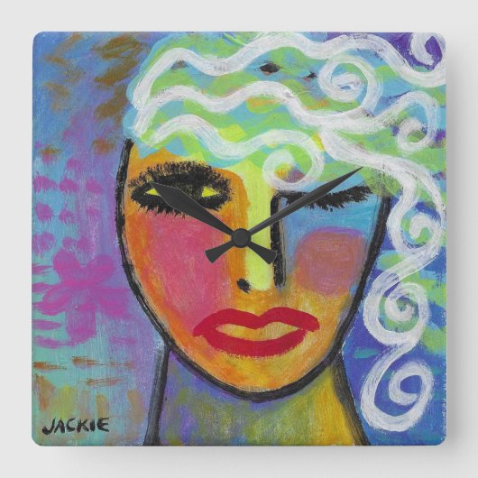 抽象芸術カラフルアート装飾時計 スクエア壁時計 (正面)