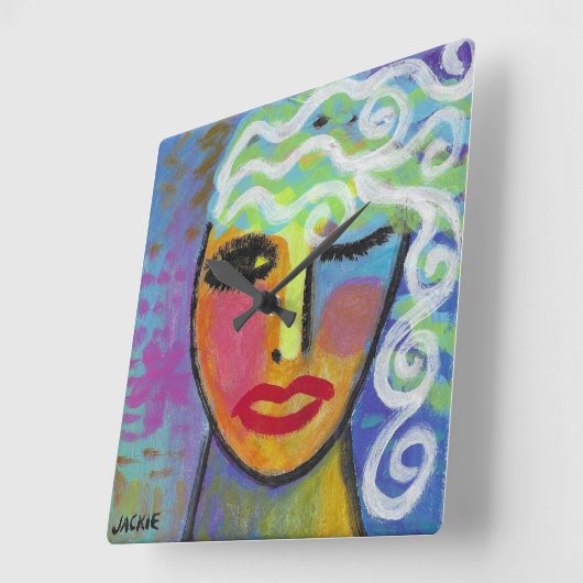 抽象芸術カラフルアート装飾時計 スクエア壁時計 (傾斜)