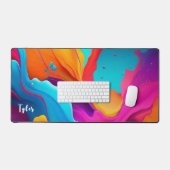 抽象芸術カラフルアート、ホワイトネーム デスクマット (キーボード&マウス)