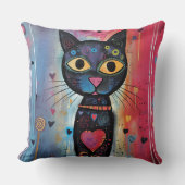 抽象芸術カラフルイエローアイドキャット装飾用クッション クッション (正面)
