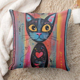 抽象芸術カラフルイエローアイドキャット クッション