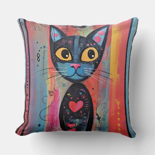 抽象芸術カラフルイエローアイドキャット クッション (正面)