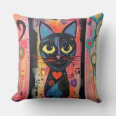 抽象芸術カラフルイエローアイドキャット クッション (正面)