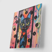 抽象芸術カラフルイエローアイドキャット スクエア壁時計 (傾斜)