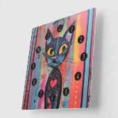 抽象芸術カラフルイエローアイドキャット スクエア壁時計 (傾斜)