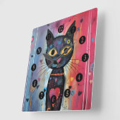 抽象芸術カラフルイエローアイドキャット スクエア壁時計 (傾斜)