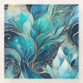 抽象芸術カラフルインクアートガラスコースター ガラスコースター (正面)