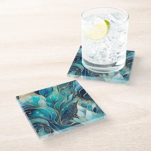 抽象芸術カラフルインクアートガラスコースター ガラスコースター