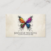 抽象芸術カラフルインク(ばちゃばちゃ)跳ねる蝶 名刺 (正面)