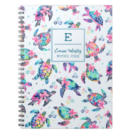 抽象芸術カラフルウミガメモノグラムのボウガーリー ノートブック