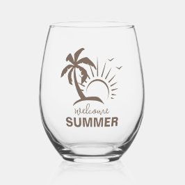 抽象芸術カラフルエステモダンティックサマービーチ ステムなしワイングラス