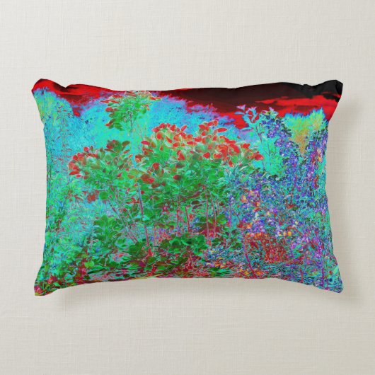 抽象芸術カラフルガーデンと夕日 アクセントクッション (正面)