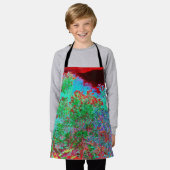 抽象芸術カラフルガーデンと夕日 エプロン (着用した状態)