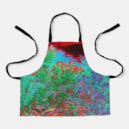 抽象芸術カラフルガーデンと夕日 エプロン