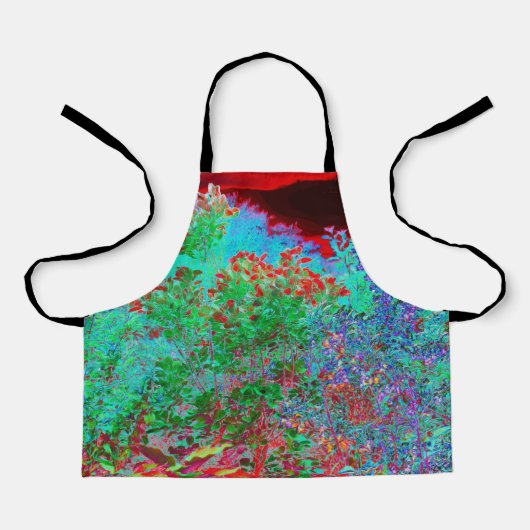抽象芸術カラフルガーデンと夕日 エプロン (正面)