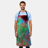 抽象芸術カラフルガーデンと夕日 エプロン (着用した状態)
