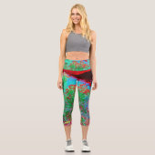 抽象芸術カラフルガーデンと夕日 カプリレギンス (正面)