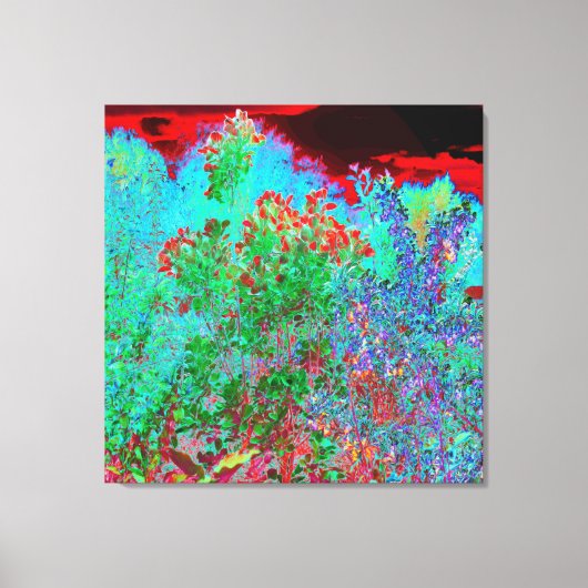 抽象芸術カラフルガーデンと夕日 キャンバスプリント (正面)
