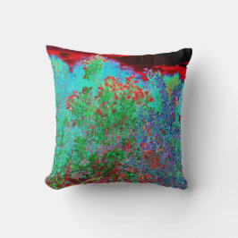 抽象芸術カラフルガーデンと夕日 クッション